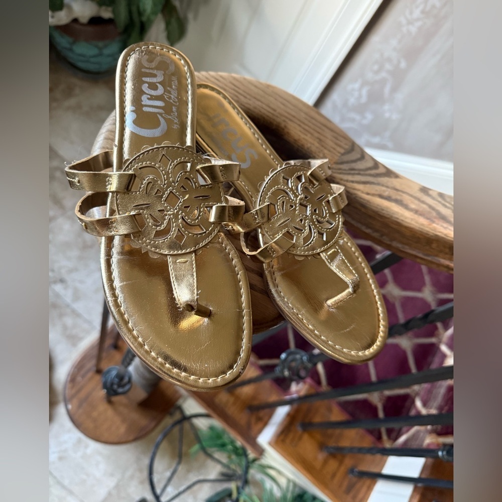 CIRCUS by Sam Edelman, ladies gold flip-flop sandal size 8, very good condition - Picture 5 of 9